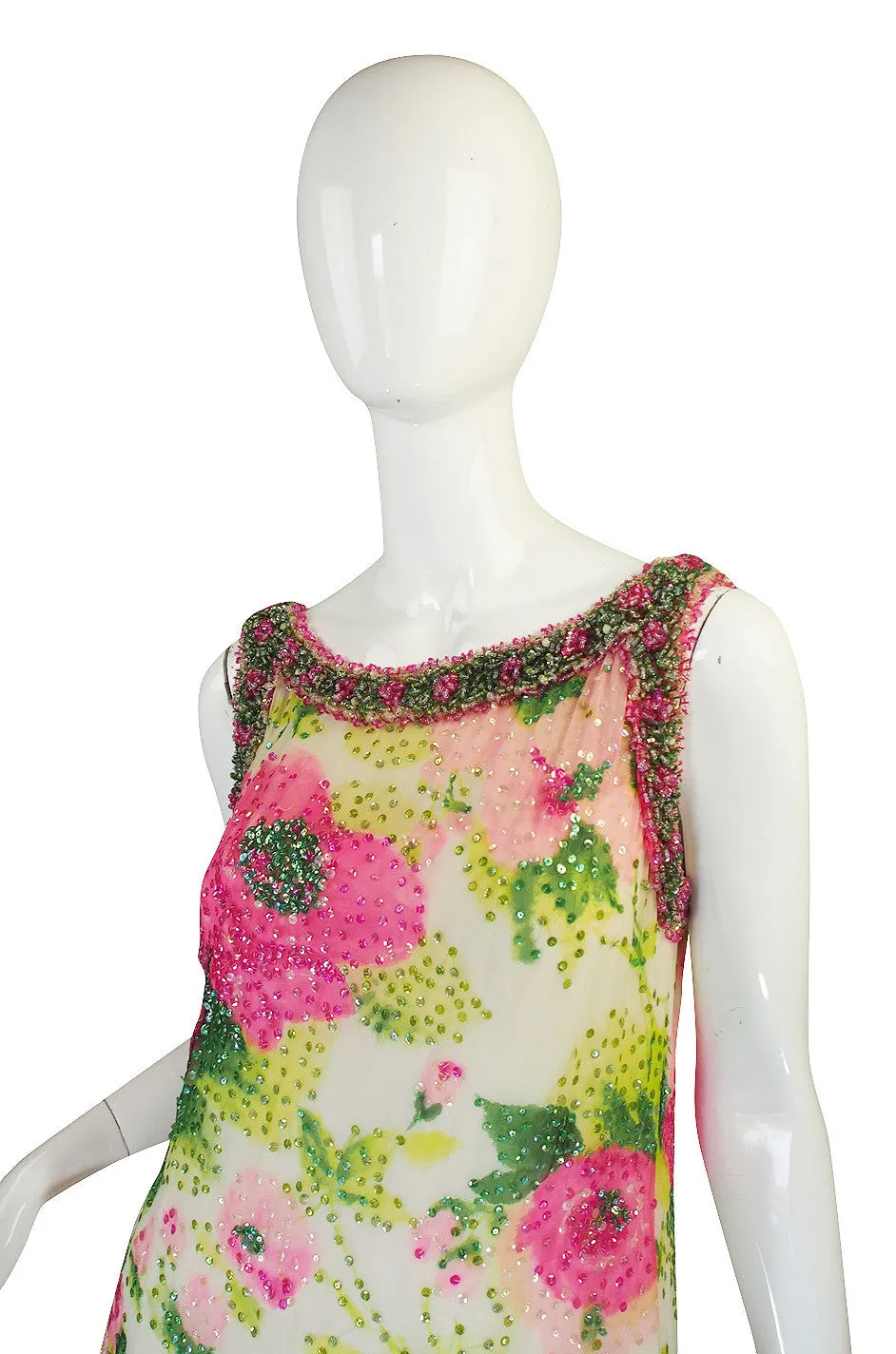 Extraordinary 1960s Sequin, Bead & Silk Chiffon Dress