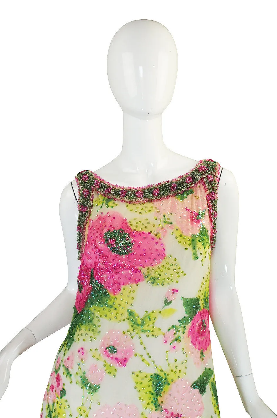 Extraordinary 1960s Sequin, Bead & Silk Chiffon Dress