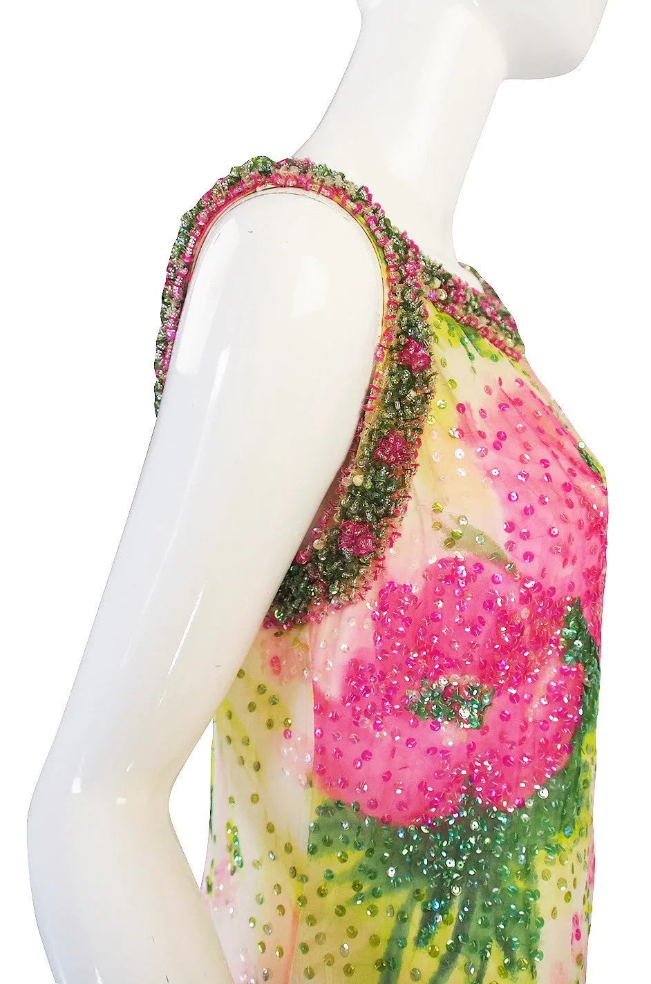 Extraordinary 1960s Sequin, Bead & Silk Chiffon Dress