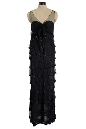 Fall 2006 Nina Ricci by Lars Nilsson Look 34 Black Net Column Dress w Densely Beaded Detailing