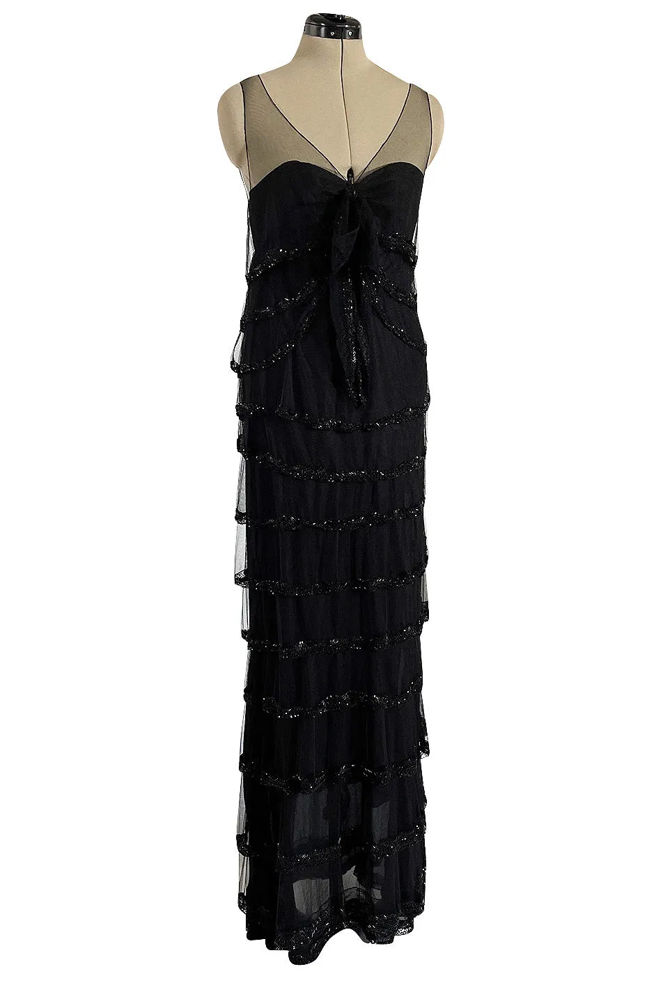 Fall 2006 Nina Ricci by Lars Nilsson Look 34 Black Net Column Dress w Densely Beaded Detailing