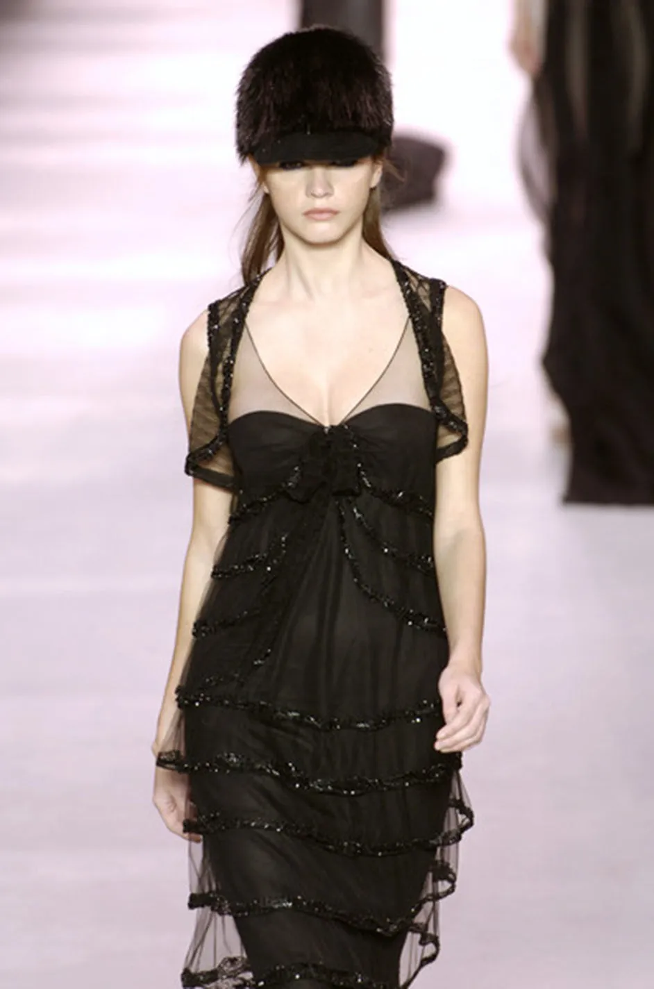 Fall 2006 Nina Ricci by Lars Nilsson Look 34 Black Net Column Dress w Densely Beaded Detailing