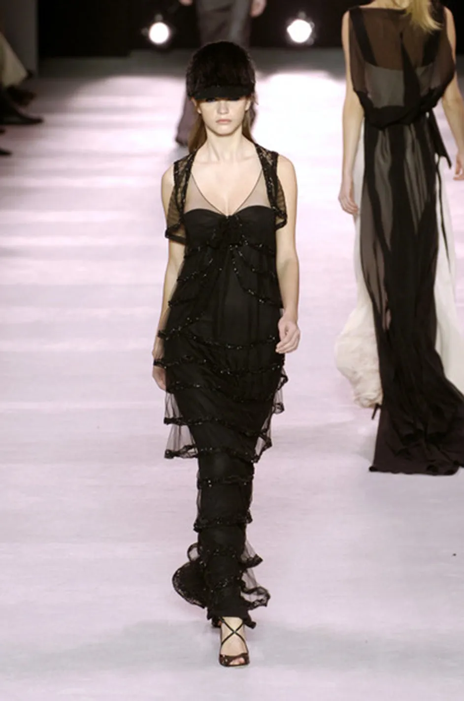 Fall 2006 Nina Ricci by Lars Nilsson Look 34 Black Net Column Dress w Densely Beaded Detailing