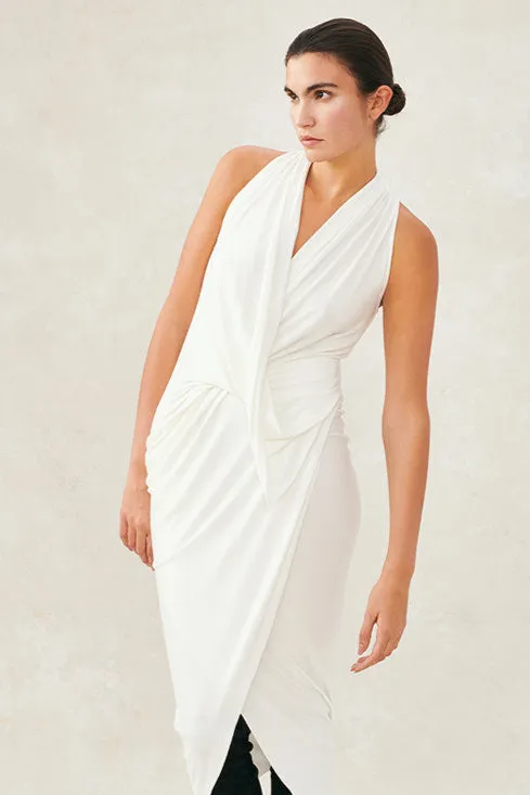 Fall Jersey V Neck Draped Dress