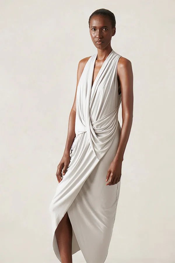Fall Jersey V Neck Draped Dress