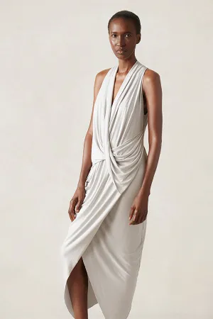 Fall Jersey V Neck Draped Dress