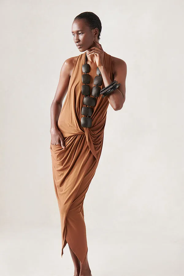 Fall Jersey V Neck Draped Dress