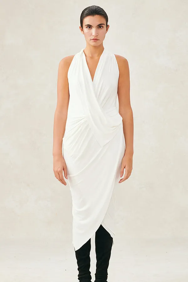 Fall Jersey V Neck Draped Dress
