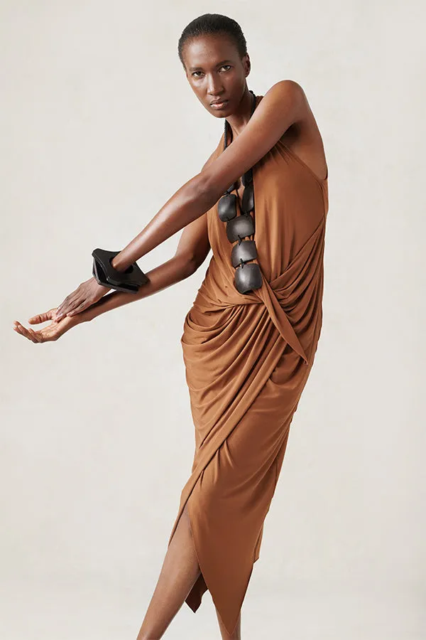 Fall Jersey V Neck Draped Dress