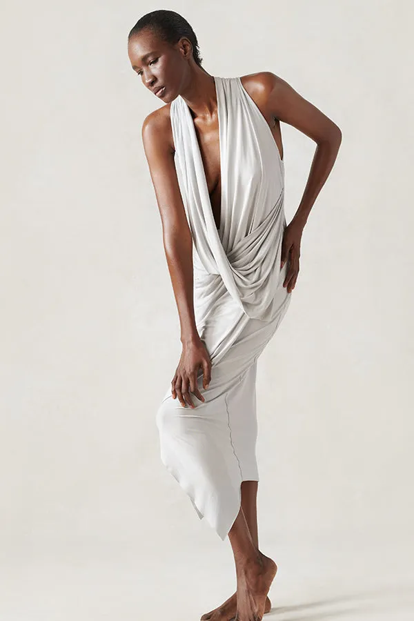 Fall Jersey V Neck Draped Dress
