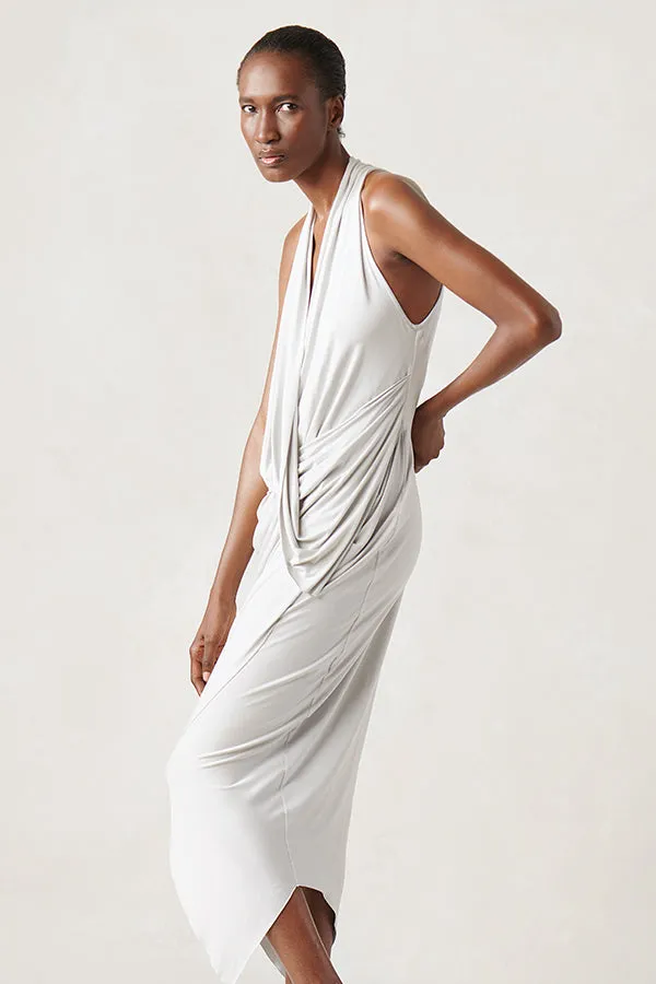 Fall Jersey V Neck Draped Dress