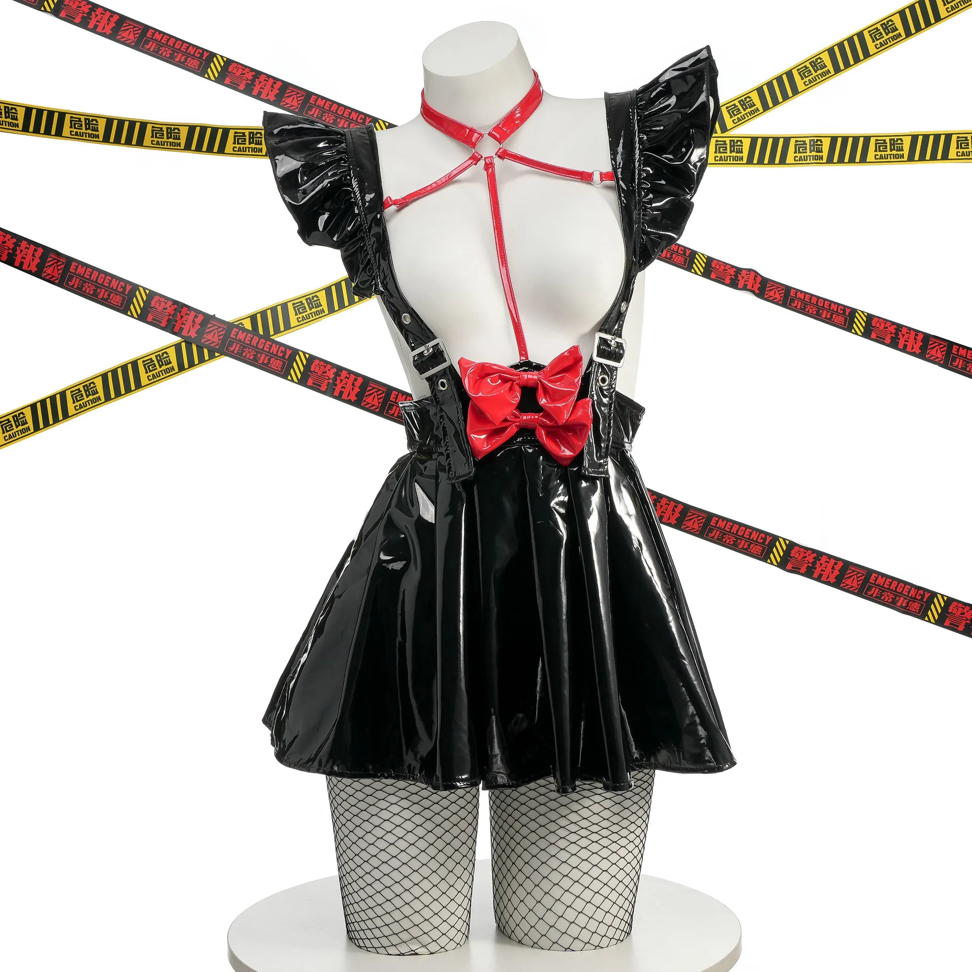 Faux Leather Red Bow Strap Skirt