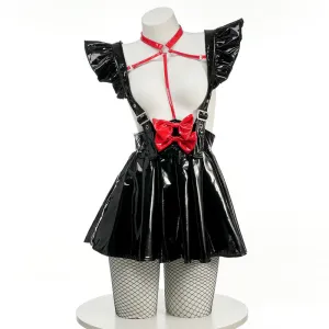 Faux Leather Red Bow Strap Skirt