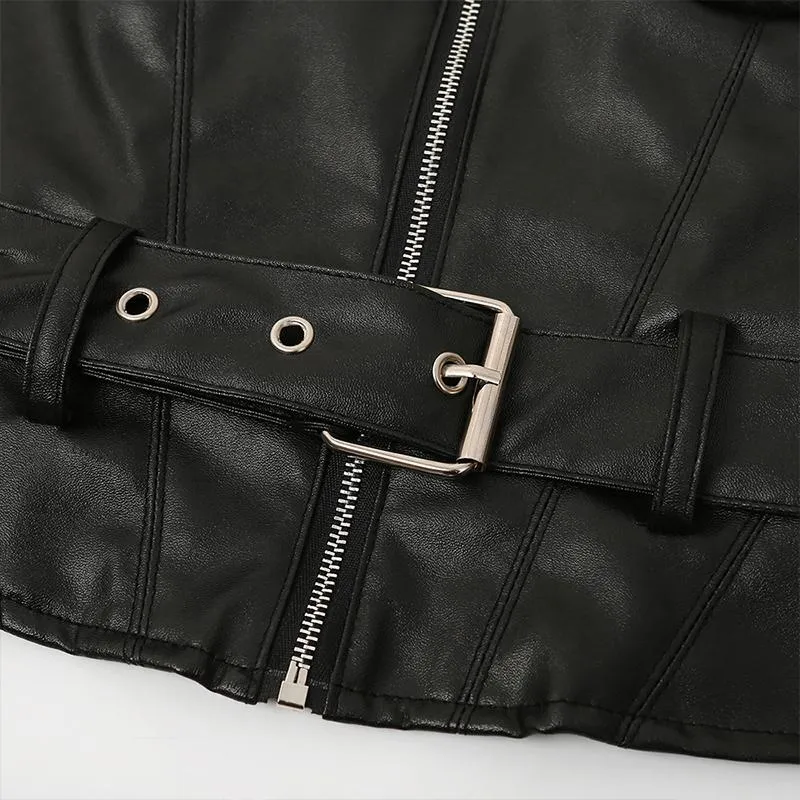 Faux Leather Women's Crop Top with Belt