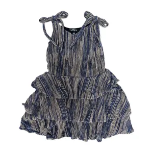 FBZ Blue Bronze Stripe Metallic Shoulder Tie Dress