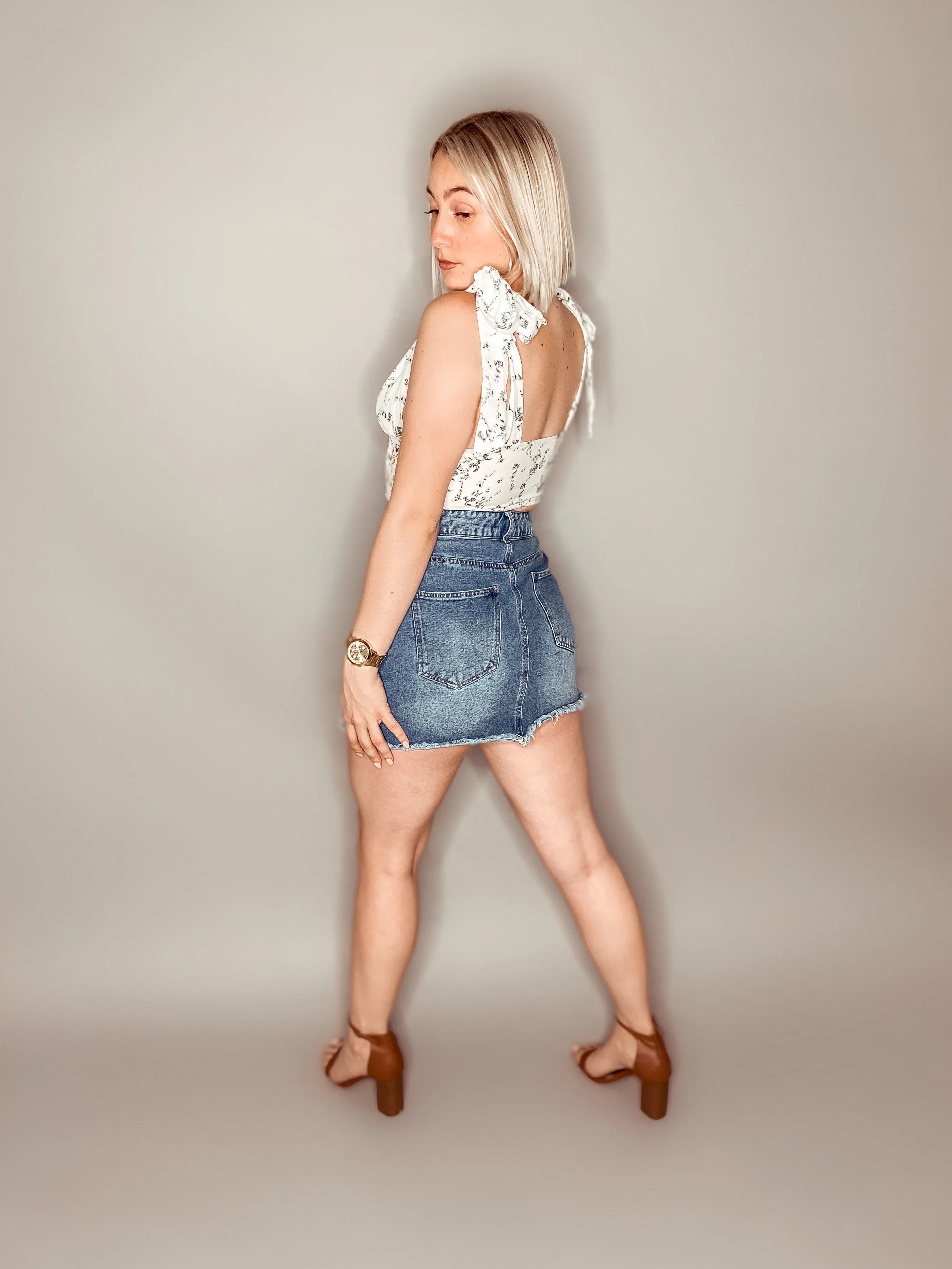 Fio Floral Crop Top (White/Multi)