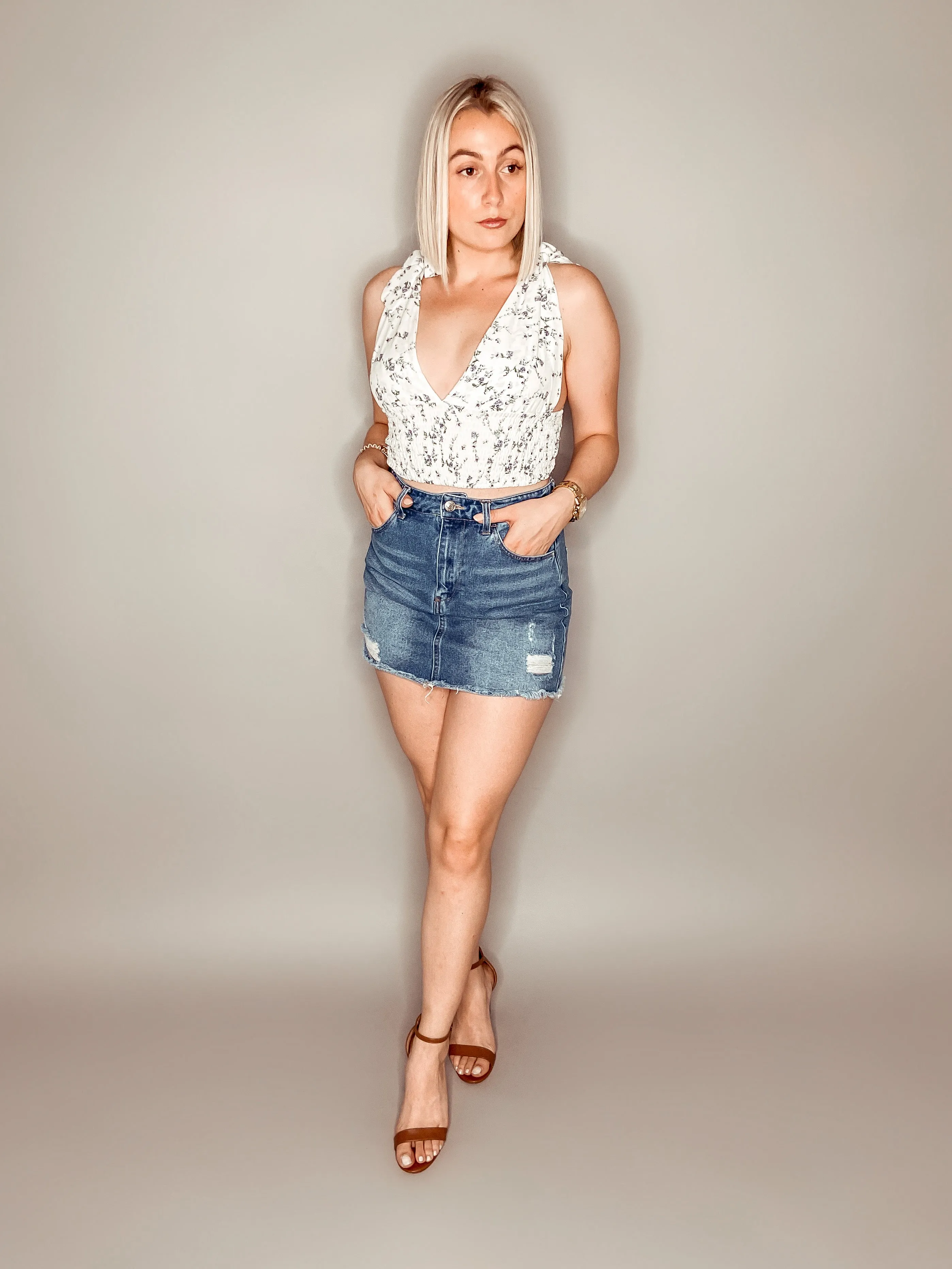 Fio Floral Crop Top (White/Multi)