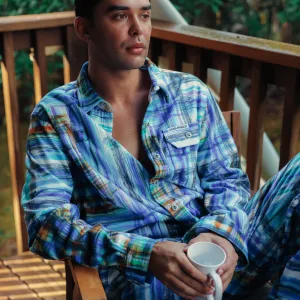 Fleece Button-Up Long Sleeve Shirt - Winter Plaid Royal