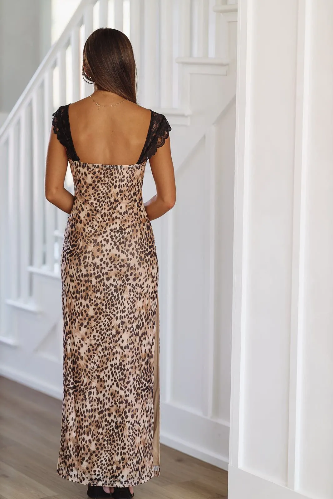 Flirtatious in Leopard Maxi Dress Gown - Black and Brown
