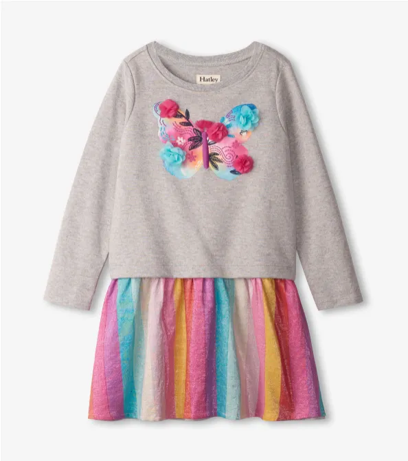Floral Butterfly Metallic Drop Waist Dress