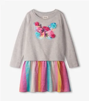 Floral Butterfly Metallic Drop Waist Dress
