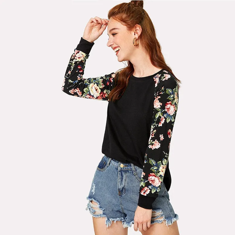 Floral Raglan Long Sleeve Shirt