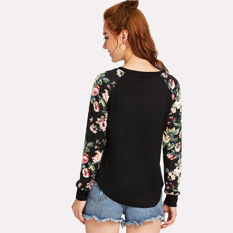 Floral Raglan Long Sleeve Shirt