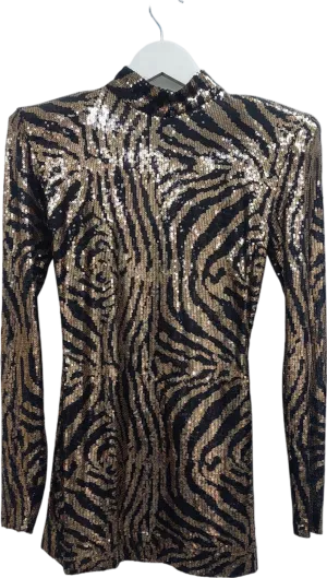 Francesca Couture Metallic Seqinned Animal Print Mini Dress UK S