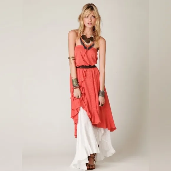 Free People Beach Cascade Convertible Skirt, Tangerine, Size Small, Oversized