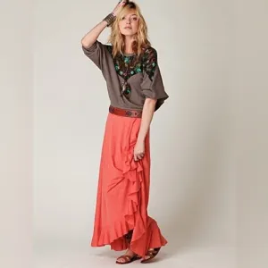 Free People Beach Cascade Convertible Skirt, Tangerine, Size Small, Oversized