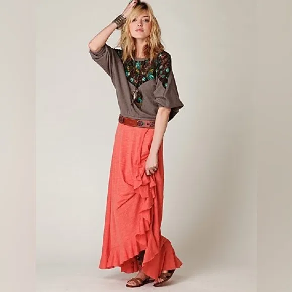 Free People Beach Cascade Convertible Skirt, Tangerine, Size Small, Oversized