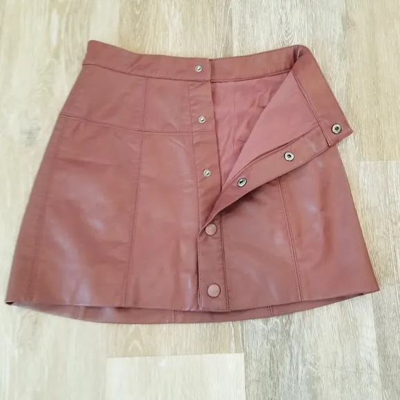 Free People Maisie Vegan Leather Mini Skirt Lined Snap Closure High Rise NWT