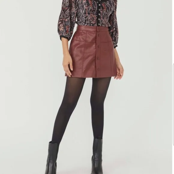 Free People Maisie Vegan Leather Mini Skirt Lined Snap Closure High Rise NWT
