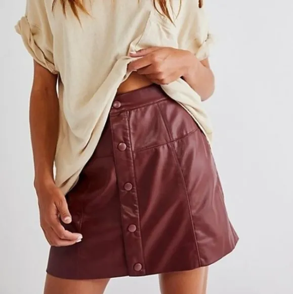 Free People Maisie Vegan Leather Mini Skirt Lined Snap Closure High Rise NWT