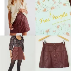 Free People Maisie Vegan Leather Mini Skirt Lined Snap Closure High Rise NWT