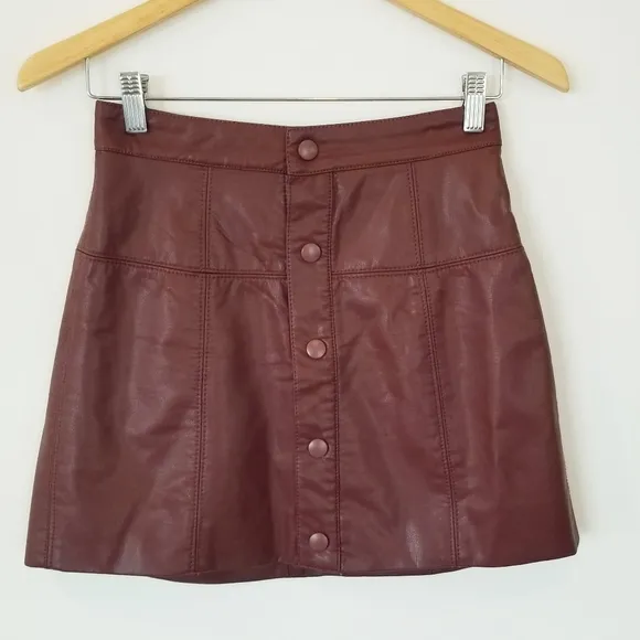 Free People Maisie Vegan Leather Mini Skirt Lined Snap Closure High Rise NWT