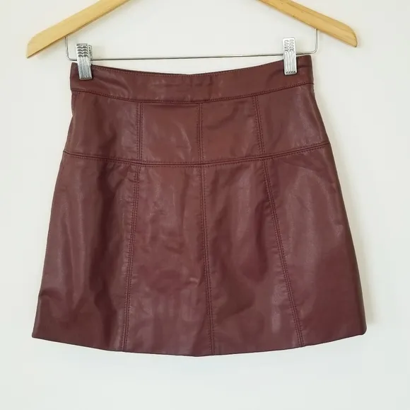 Free People Maisie Vegan Leather Mini Skirt Lined Snap Closure High Rise NWT