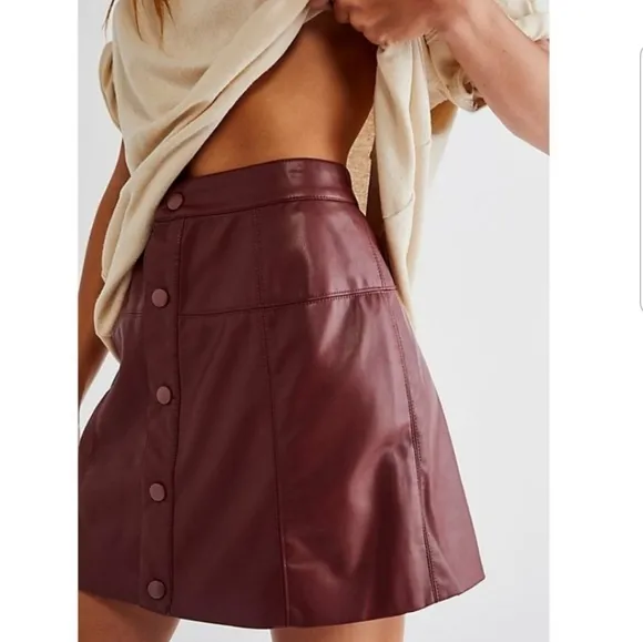 Free People Maisie Vegan Leather Mini Skirt Lined Snap Closure High Rise NWT