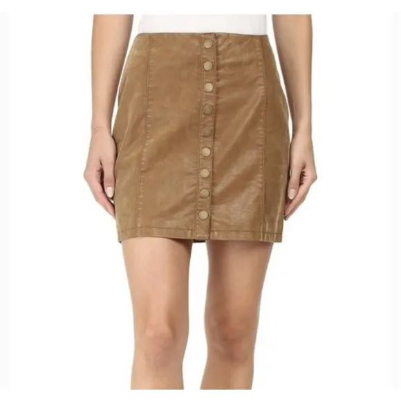 FREE PEOPLE Tan Brown Oh Snap Vegan Leather Mini Skirt