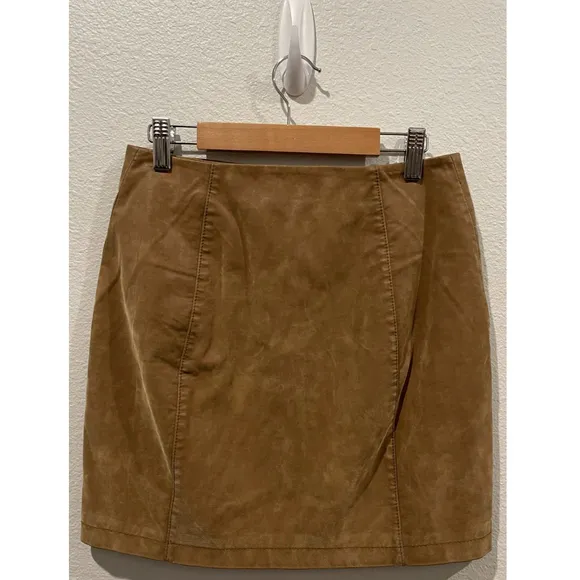 FREE PEOPLE Tan Brown Oh Snap Vegan Leather Mini Skirt