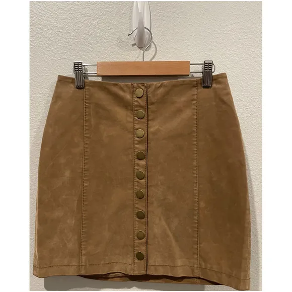 FREE PEOPLE Tan Brown Oh Snap Vegan Leather Mini Skirt