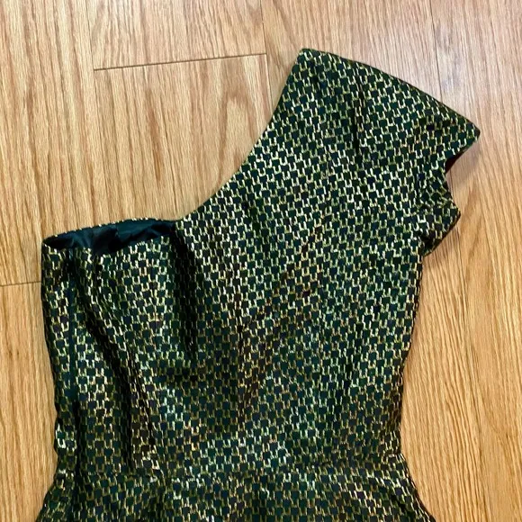 French Connection One Shoulder Gold Metallic Mini Cocktail Dress Womens 6