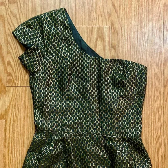 French Connection One Shoulder Gold Metallic Mini Cocktail Dress Womens 6