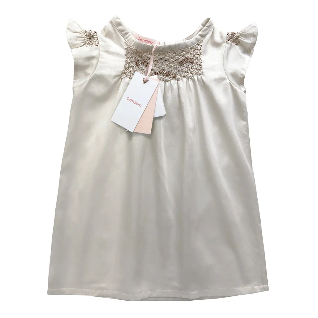 Girls Hana Smocked Dress - Egret