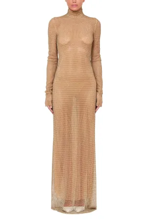 Gold Mock Neck Column Gown