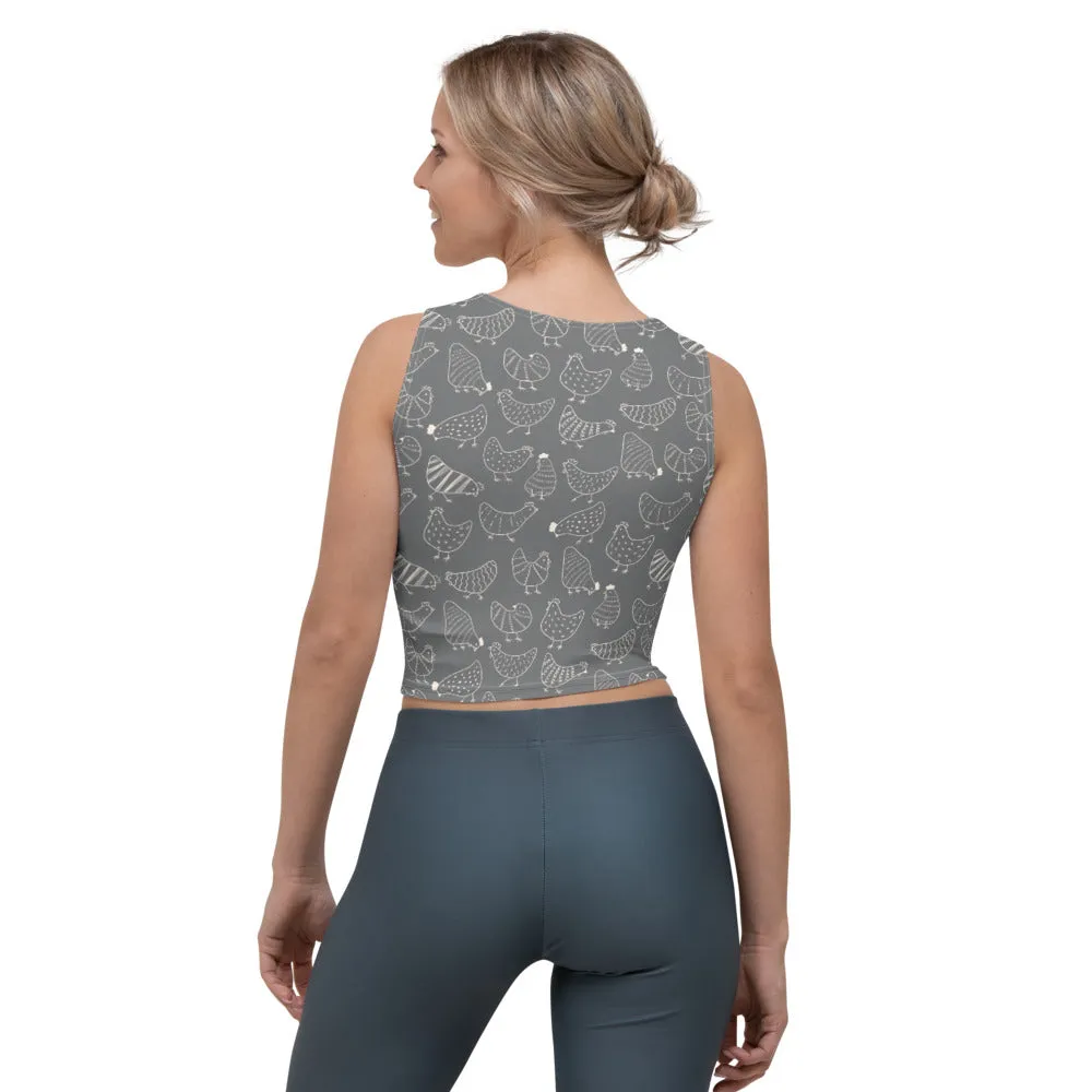 Grey Hen Print Crop Top