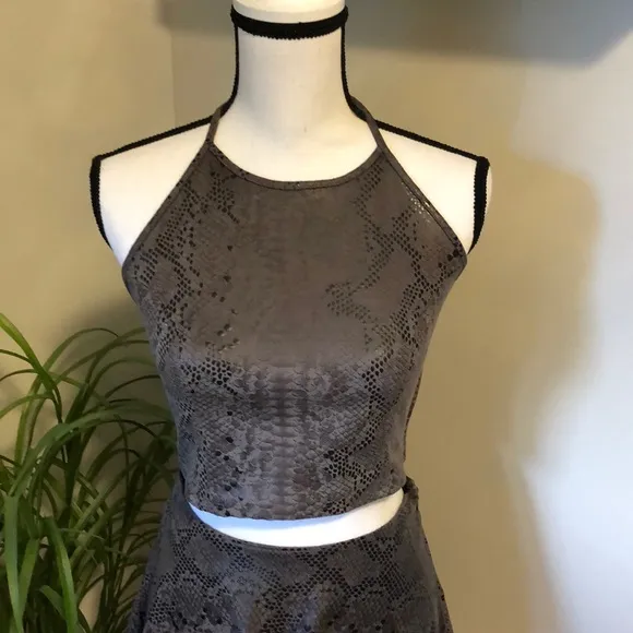 Guess Snakeskin Crop Top &amp; Skirt