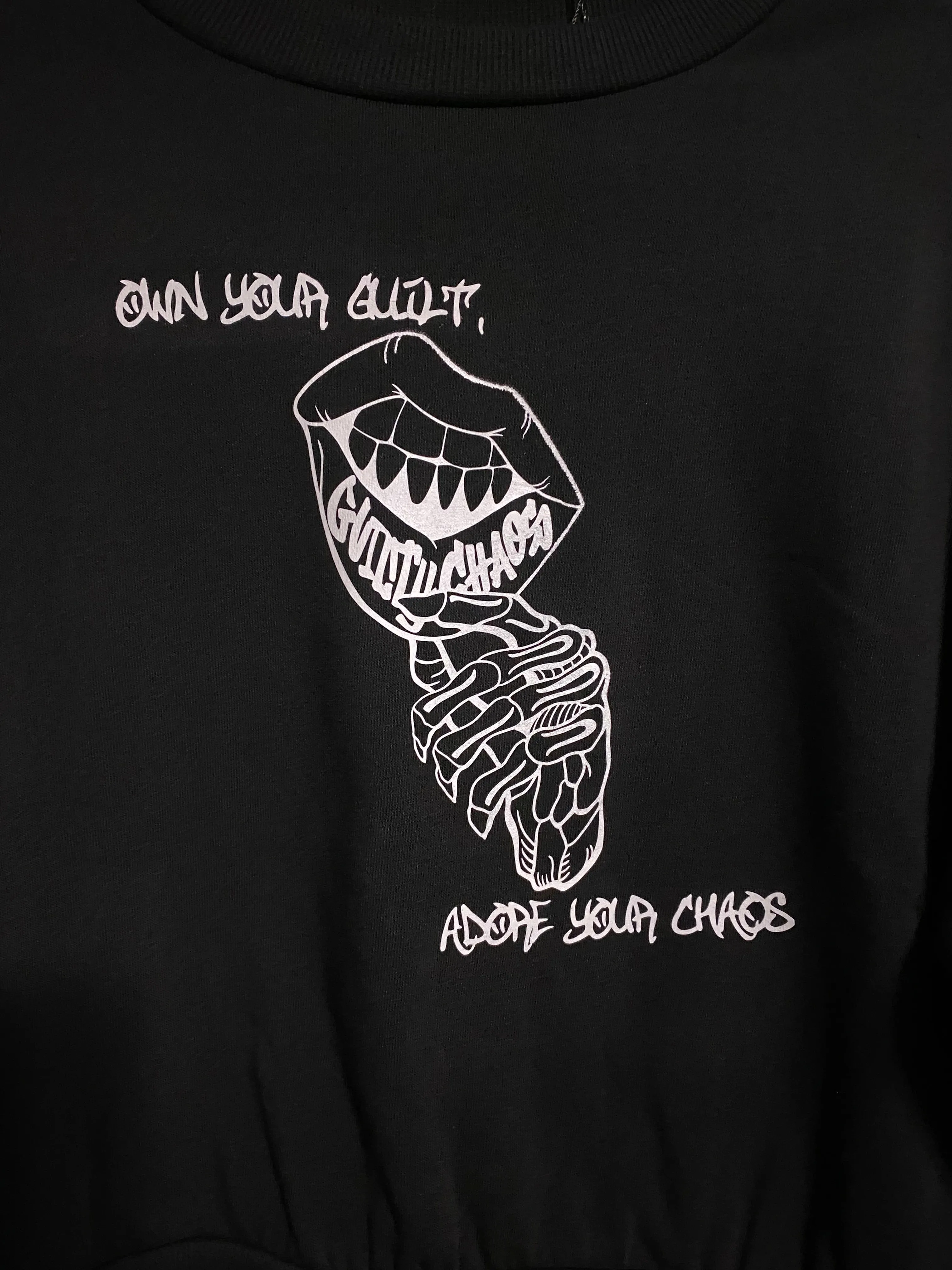 Guilty Chaos custom designed crop top sweatshirt SZ. SMALL “Adore” 1of1