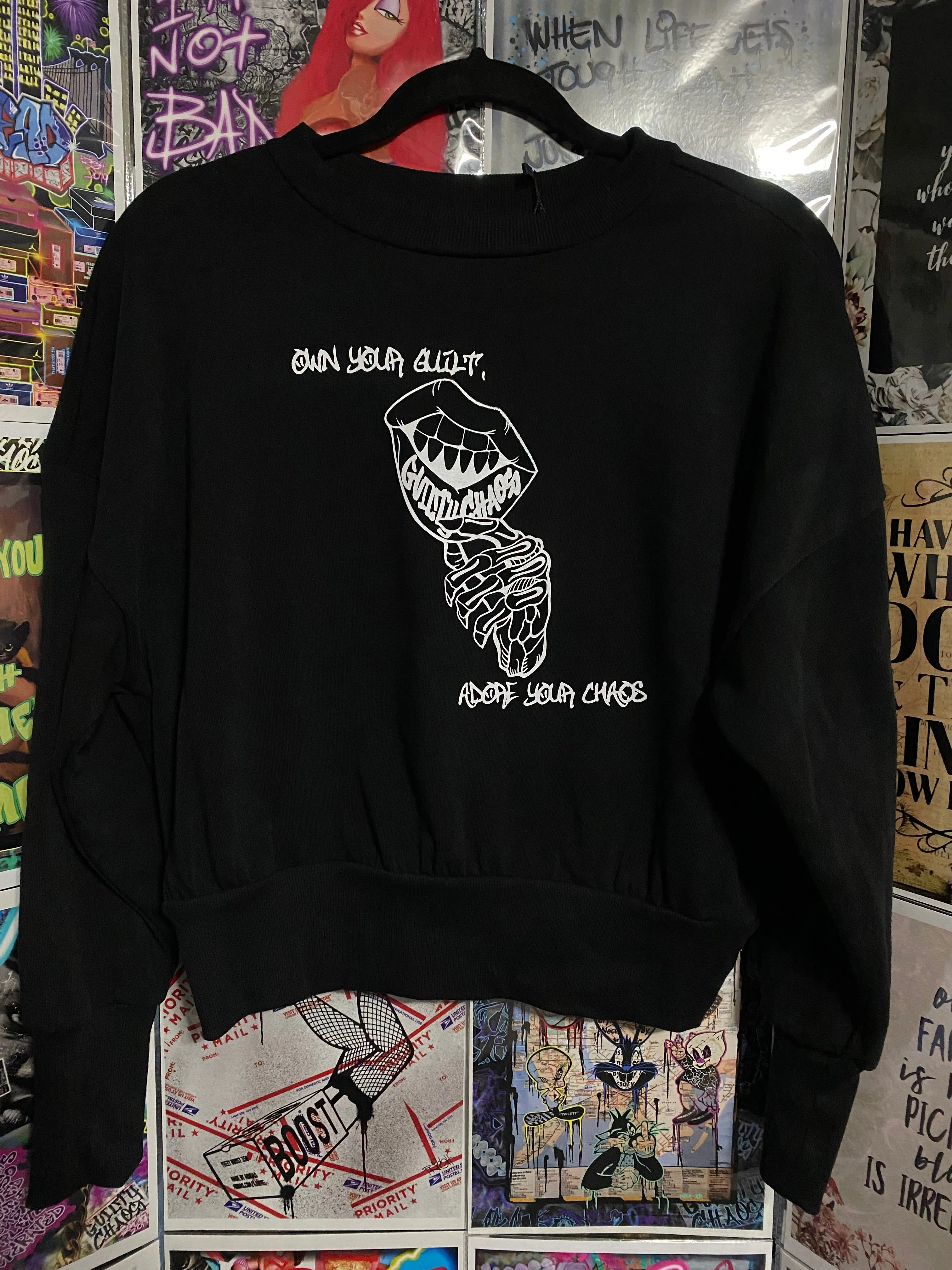 Guilty Chaos custom designed crop top sweatshirt SZ. SMALL “Adore” 1of1