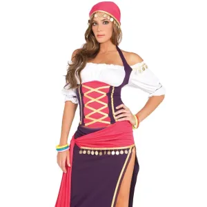 Gypsy Fortune Teller Costume Top Skirt Sash Head Scarf Bracelets Set